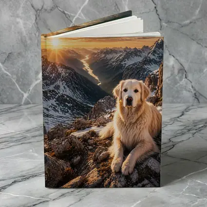 Golden Retriever Resting on Snowy Mountain Summit