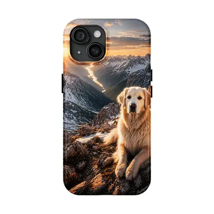 Golden Retriever Resting on Snowy Mountain Summit