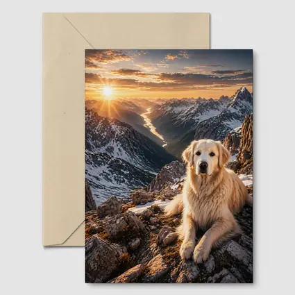 Golden Retriever Resting on Snowy Mountain Summit