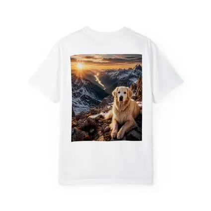 Golden Retriever Resting on Snowy Mountain Summit