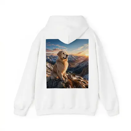 Golden Retriever Sitting on Snowy Mountain Summit