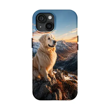 Golden Retriever Sitting on Snowy Mountain Summit