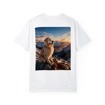 Golden Retriever Sitting on Snowy Mountain Summit