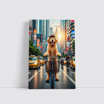 Golden Retriever Riding Bike City Street