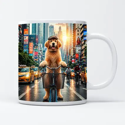 Golden Retriever Riding Bike City Street