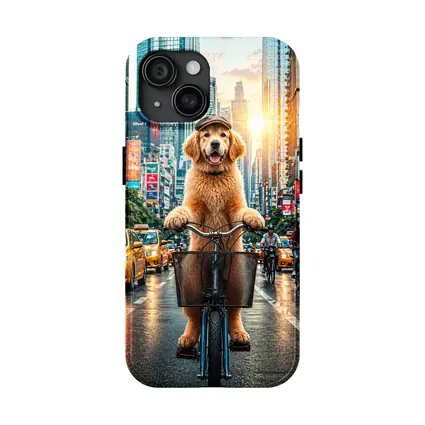 Golden Retriever Riding Bike City Street