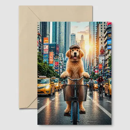 Golden Retriever Riding Bike City Street