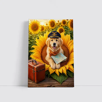 Golden Retriever Puppy Pilot Sunflower Field