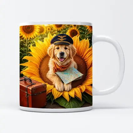 Golden Retriever Puppy Pilot Sunflower Field