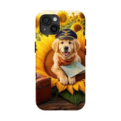 Golden Retriever Puppy Pilot Sunflower Field