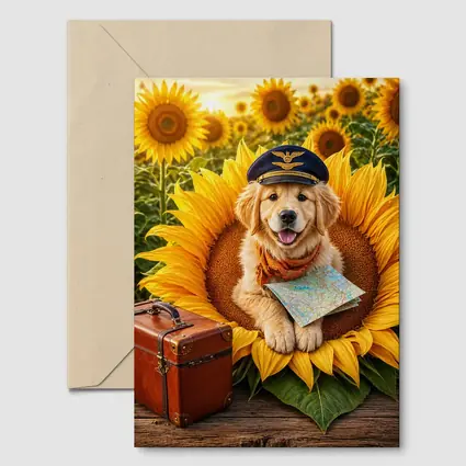 Golden Retriever Puppy Pilot Sunflower Field