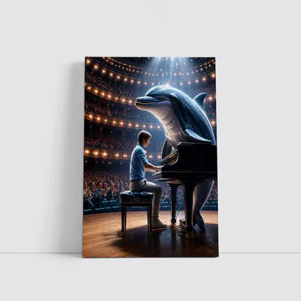 Dolphin and Pianist on Concert Hall Stage
