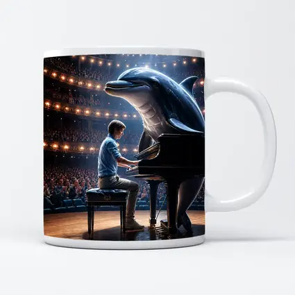 Dolphin and Pianist on Concert Hall Stage