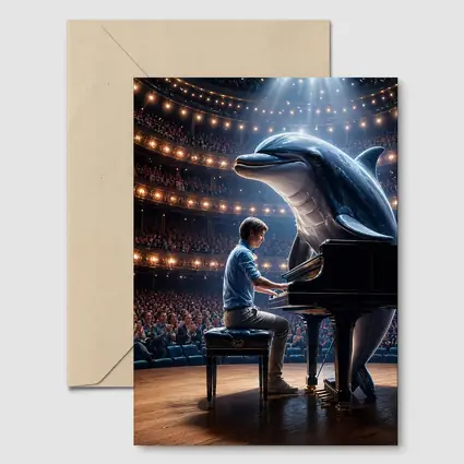 Dolphin and Pianist on Concert Hall Stage