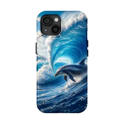 Dolphin Riding Giant Blue Ocean Wave