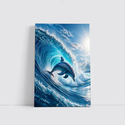 Dolphin Leaping Through Giant Ocean Wave