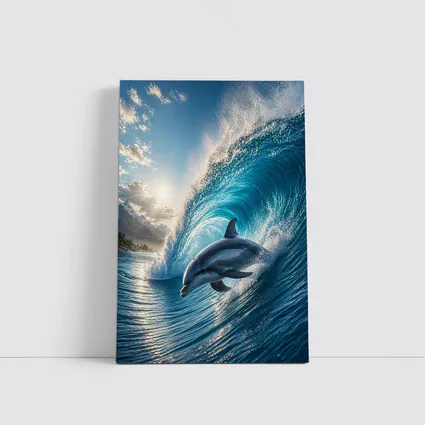 Dolphin Riding Ocean Wave Tropical Shore