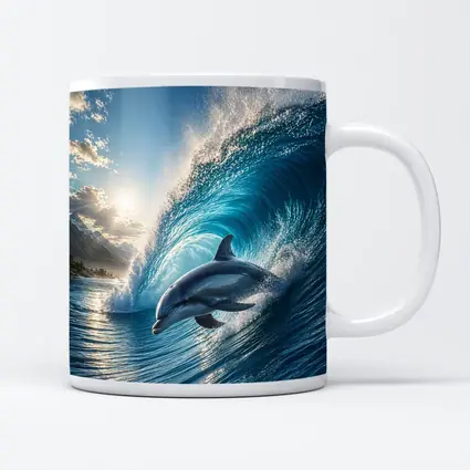Dolphin Riding Ocean Wave Tropical Shore