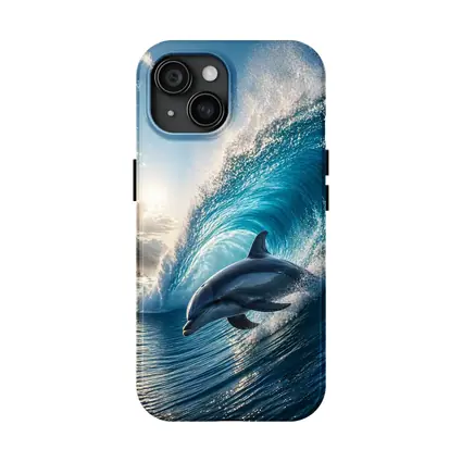Dolphin Riding Ocean Wave Tropical Shore