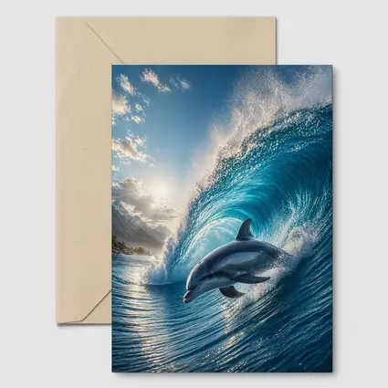 Dolphin Riding Ocean Wave Tropical Shore