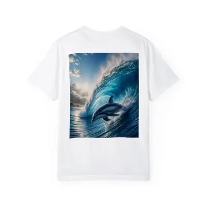 Dolphin Riding Ocean Wave Tropical Shore