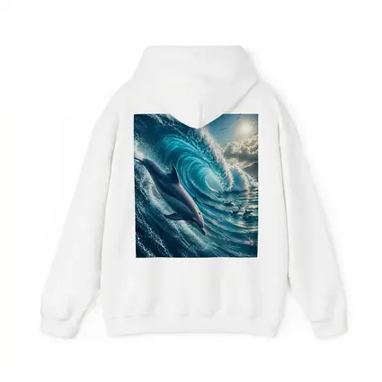 Dolphin Riding Massive Ocean Wave Sunlit Sky