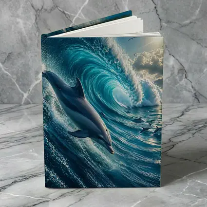 Dolphin Riding Massive Ocean Wave Sunlit Sky
