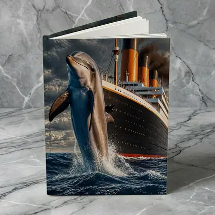 Dolphin Leaping Beside Classic Ocean Liner Ship
