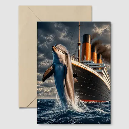 Dolphin Leaping Beside Classic Ocean Liner Ship
