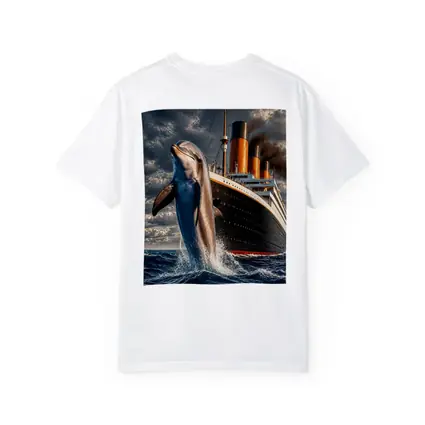 Dolphin Leaping Beside Classic Ocean Liner Ship