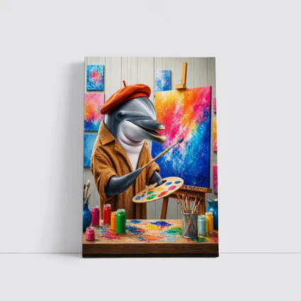 Dolphin Artist Painting in Colorful Studio