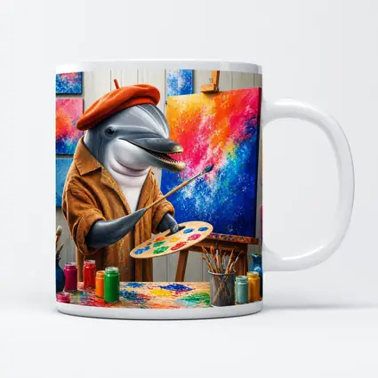 Dolphin Artist Painting in Colorful Studio