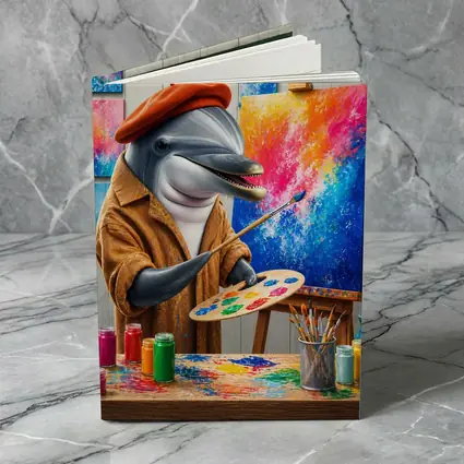 Dolphin Artist Painting in Colorful Studio