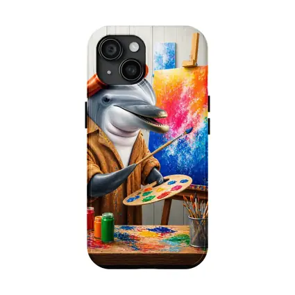 Dolphin Artist Painting in Colorful Studio