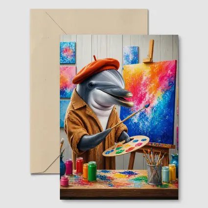 Dolphin Artist Painting in Colorful Studio