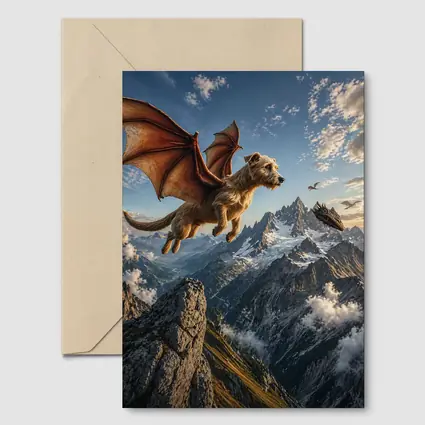 Flying Dragon Dog Over Mountain Peaks