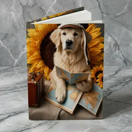 Golden Retriever Traveler With Sunflowers Map