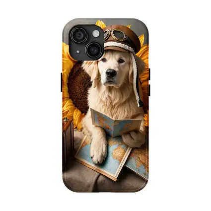 Golden Retriever Traveler With Sunflowers Map
