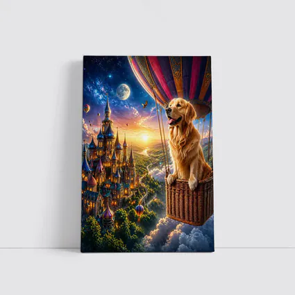 Golden Retriever Hot Air Balloon Fantasy Castle