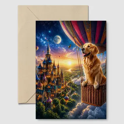 Golden Retriever Hot Air Balloon Fantasy Castle
