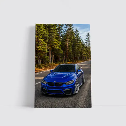 BMW M4 Blue Coupe Forest Road