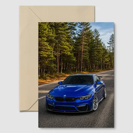 BMW M4 Blue Coupe Forest Road