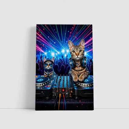 Egyptian Mau Cats DJing Neon Club Night