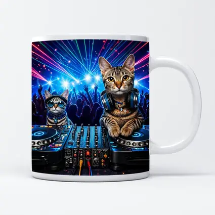 Egyptian Mau Cats DJing Neon Club Night
