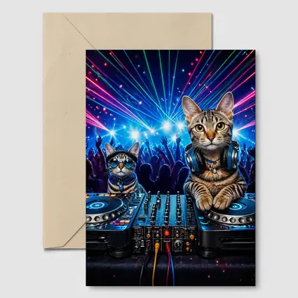 Egyptian Mau Cats DJing Neon Club Night