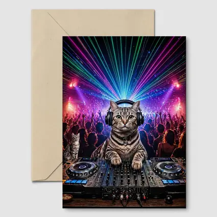 Egyptian Mau Cat DJ Neon Dance Party