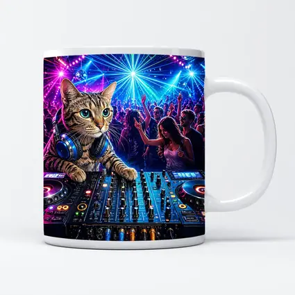 Egyptian Mau DJ Cat Neon Club Party