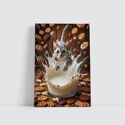 Egyptian Mau Cat Diving Into Milk Cookies