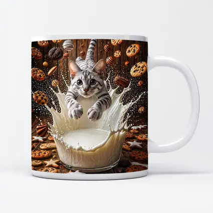 Egyptian Mau Cat Diving Into Milk Cookies