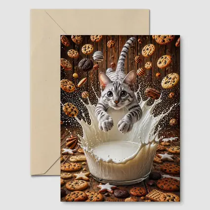 Egyptian Mau Cat Diving Into Milk Cookies